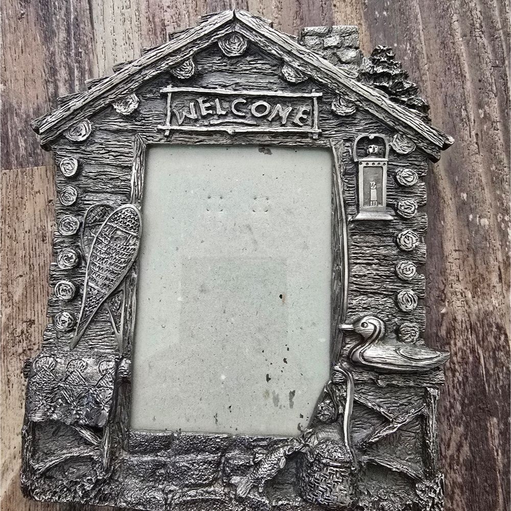 MARQUIS Cast Metal Picture Frame 3.5 x 5 Hunter Fisherman Cabin Heavy